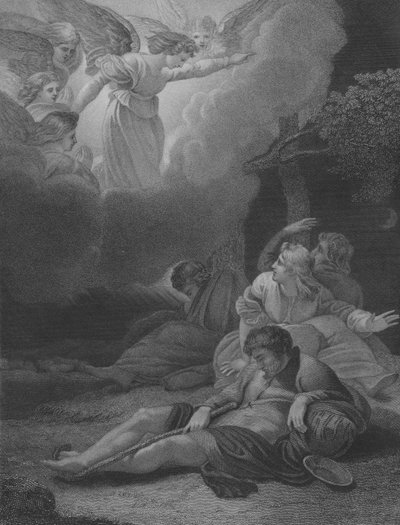 Les anges apparaissant aux bergers, Saint Luc 2, versets 8-21 - Thomas Stothard