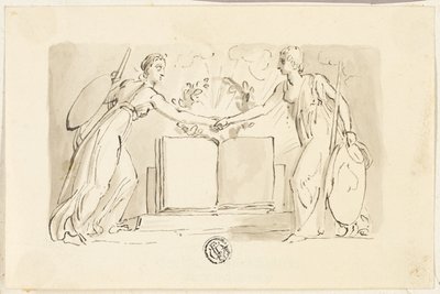 Deux figures féminines allégoriques se serrant la main devant un livre - Thomas Stothard