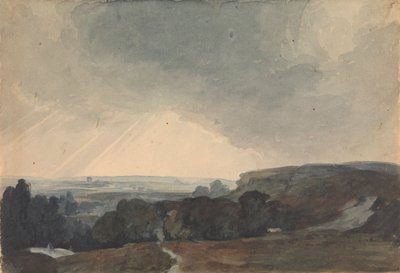 Scène de paysage depuis une colline, regardant dans une vallée ensoleillée - Thomas Sully