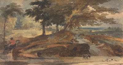 Paysage avec colline et arbres, figure à cheval - Thomas Sully