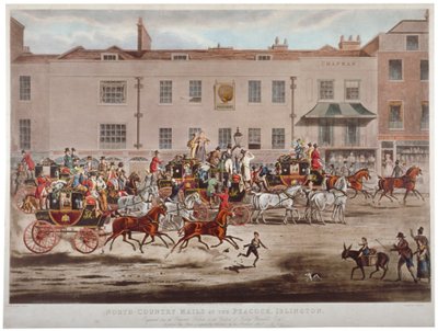 Diligences devant le Peacock Inn sur Islington High Street, Londres, 1823 - Thomas Sutherland