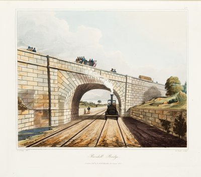 Pont de Rainhill, publié en 1831 (gravure coloriée à la main) - Thomas Talbot Bury
