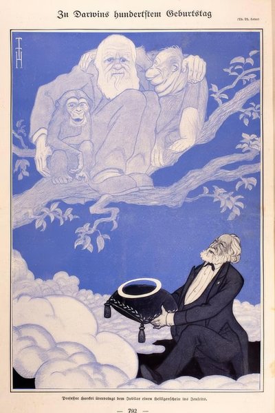 Caricature de Darwin, singes, Haeckel - Thomas Theodor Heine
