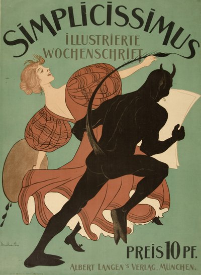 Couverture de "Simplicissimus Illustrierte Wochenschrift", pub. 1896 (lithographie en couleur) - Thomas Theodor Heine