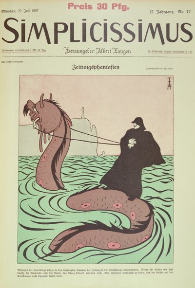 Le Kaiser chevauche le serpent de mer vers l