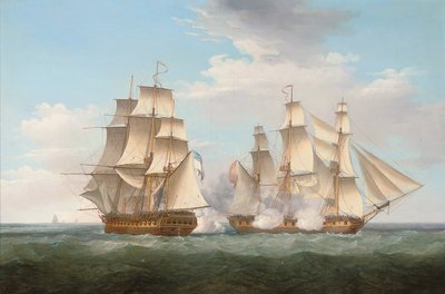 H.M.S. Ethalion en action avec la frégate espagnole Thetis au large du cap Finisterre, 16 octobre 1799 - Thomas Whitcombe