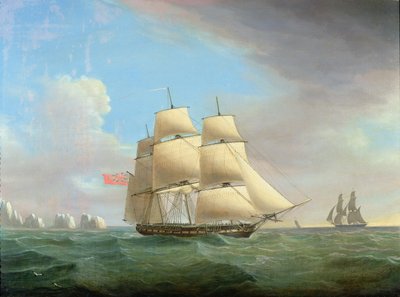 Frégate H.M. Galatea, 38 canons au large des Aiguilles, Île de Wight - Thomas Whitcombe