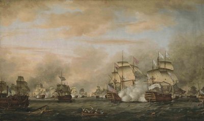 La bataille des Saintes, 12 avril 1782. HMS Barfleur attaquant le vaisseau amiral français Ville de Paris - Thomas Whitcombe