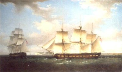Le navire indien en deux positions au large du château de Walmer, Kent - Thomas Whitcombe