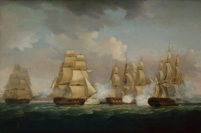 La Santa Brigida engagée par le Naiad, Alcamene et Triton - Thomas Whitcombe