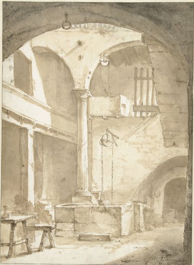 Cour intérieure italienne avec un puits - Thomas Wijck