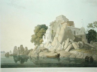 Vue S.O. du rocher des Fakeers dans le fleuve Ganges près de Sultaungunge, planche 61 de 