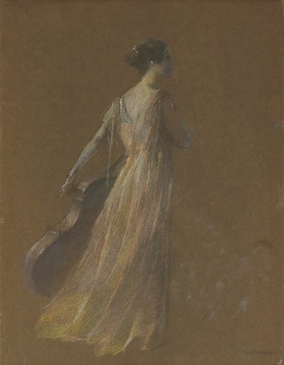 Dame debout tenant un violoncelle - Thomas Wilmer Dewing
