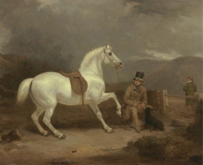 Poney de chasse gris, probablement la propriété de Johnston King, avec un palefrenier - Thomas Woodward