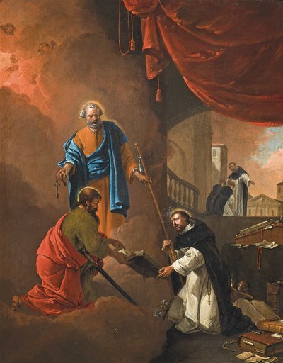 La vision de Saint Dominique, avec Saint Dominique bénissant deux frères missionnaires au-delà - Thomas Wyck