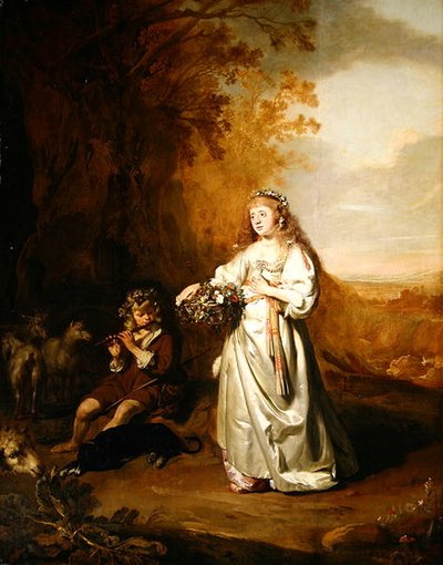 Une fille et un garçon en costume arcadien - Thomas de Keyser