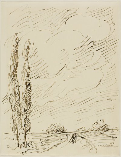 Clochard sur une route avec deux peupliers - Théophile Alexandre Pierre Steinlen