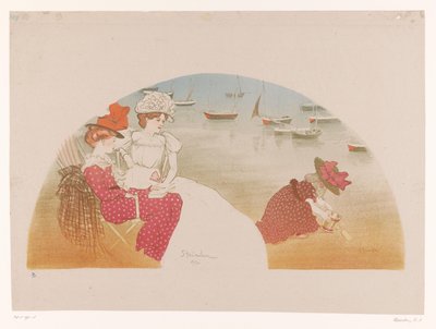 Deux femmes et un enfant au bord de la mer - Théophile Alexandre Steinlen (signed by artist)