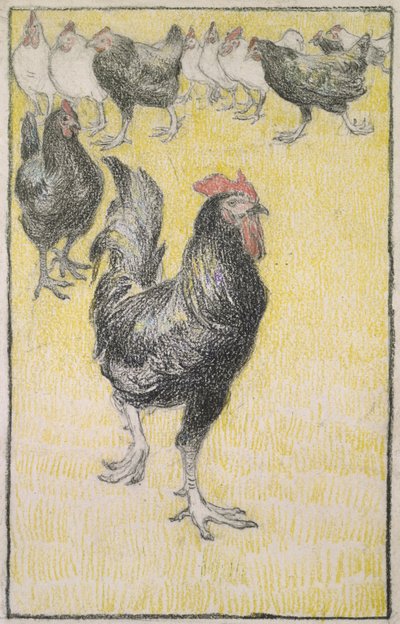 Coq, suivi de poules noires et blanches - Théophile Alexandre Steinlen