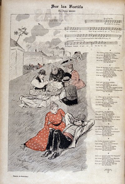 Chanson populaire "sur les fortifications" par Victor Meusy - dessin de Théophile Alexandre Steinlen dans "Gil Blas illustré" - Théophile Alexandre Steinlen