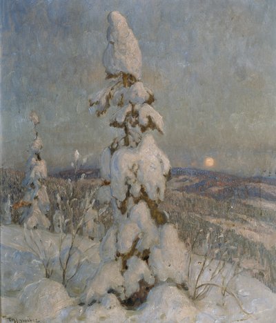 Épicéa couvert de neige au clair de lune - Thorolf Holmboe