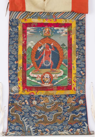 Dakini, peinture du 19ème siècle, bordures textiles des 19ème et 18ème siècles - Tibetan School