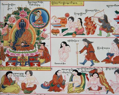Manuscrit sur la médecine tibétaine (détail) - Tibetan School