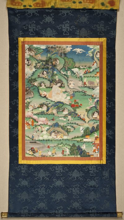 Une scène de la vie de Milarepa Thangka, fin 18ème siècle - Tibetan culture