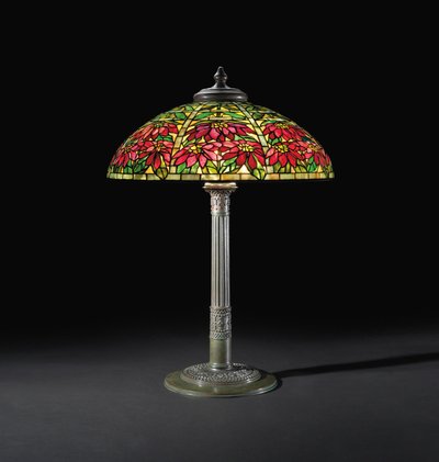 Lampe de table Poinsettia, vers 1910 (verre plombé et bronze) - Tiffany and Company