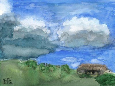 Une maison sous les nuages d