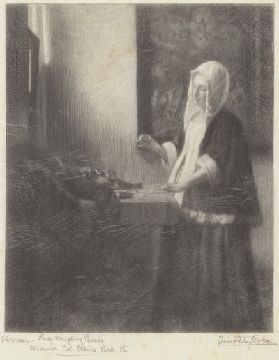 Femme pesant des perles - Timothy Cole after Johannes Vermeer