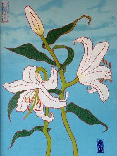Lys blanc sur fond bleu - Timothy Nathan Joel