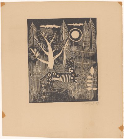 Paysage forestier avec léopard - Tinus van Doorn (signed by artist)