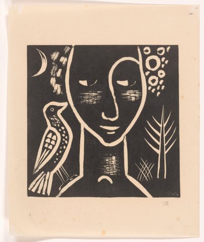 Tête de femme avec colombe - Tinus van Doorn (signed by artist)
