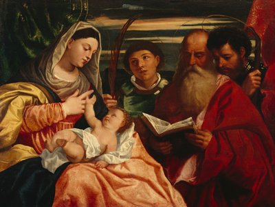 Madone et enfant avec les saints Étienne, Jérôme et Maurice - Titian (c.1488 1576) (after)