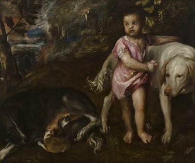Garçon avec chiens dans un paysage - Titian (c.1488-1576)