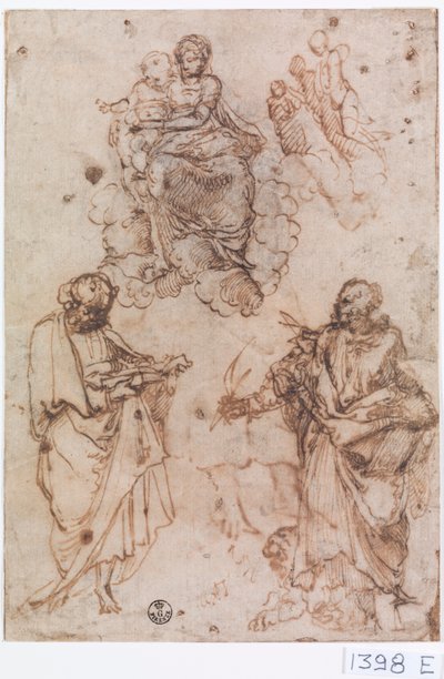 Madone et enfant assis sur des nuages avec des saints ou des apôtres - Titian (c.1488 1576)