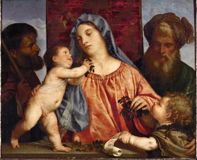 Madone aux cerises ... (huile sur toile) - Titian (c.1488-1576)