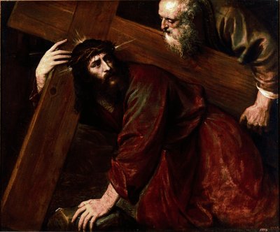 Christ et Simon de Cyrène Simon de Cyrène aide Jésus à porter sa croix. Peinture de Titien (Tiziano Vecellio) (1485-1576) - Tiziano Vecelli