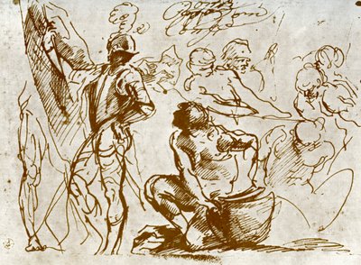 Une page de croquis, par Titien - Tiziano Vecelli