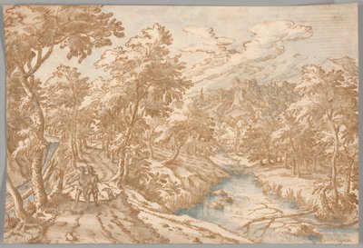 Paysage avec deux hommes marchant - Tobias Verhaecht