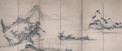 Voyageurs sur un pont au bord du lac - Toetsu Toetsu