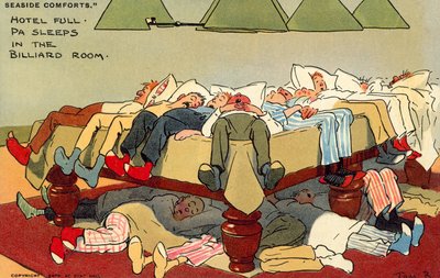 Hôtel complet, papa dort dans la salle de billard (chromolitho) - Tom Browne