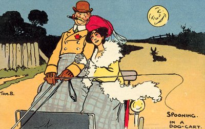 Flirter dans une voiture à chien (chromolitho) - Tom Browne
