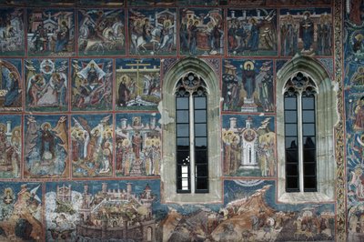 Figures de saints, fresque sur les murs extérieurs du monastère de Moldovita - Toma de la Suceava