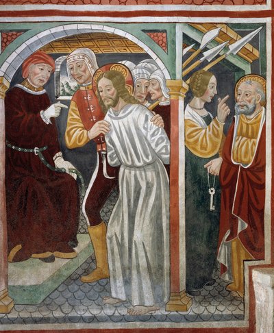 Jésus devant le Grand Prêtre, Pierre et la servante - Tommaso (active 1479 1509) (workshop) Cagnola