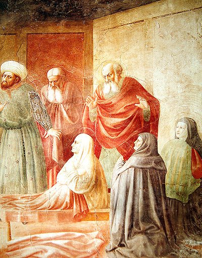 (détail) Tabitha de La résurrection de Tabitha, c.1427 - Tommaso Masolino da Panicale