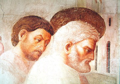 (détail) la tête de Saint Pierre de La résurrection de Tabitha, c.1427 - Tommaso Masolino da Panicale