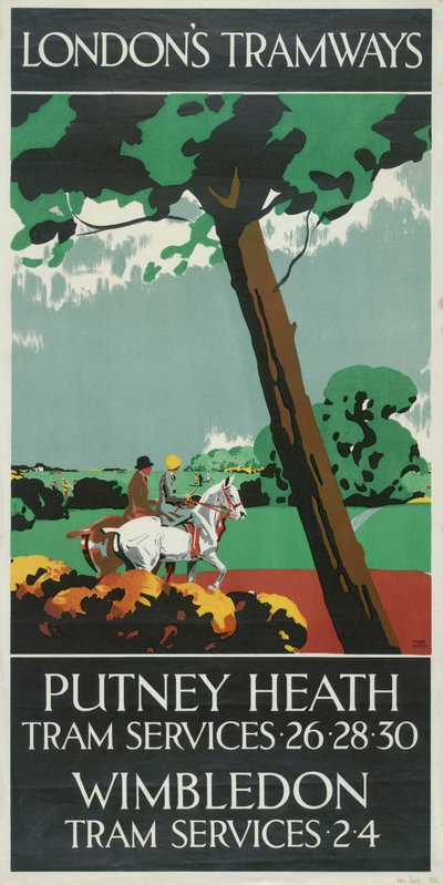 Putney Heath, Wimbledon, affiche des tramways du LCC, 1927 - Tony Castle