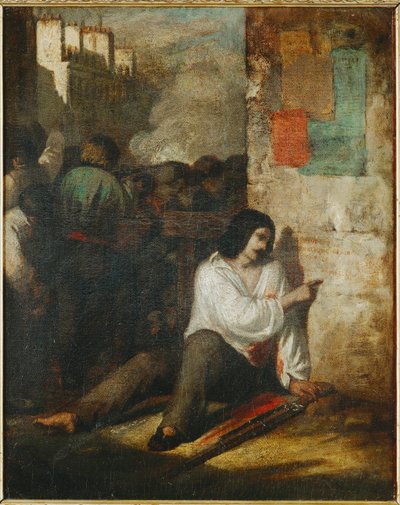 La barricade de 1848, aussi appelée La révolutionnaire blessée ... (peinture sur toile) - Tony Johannot